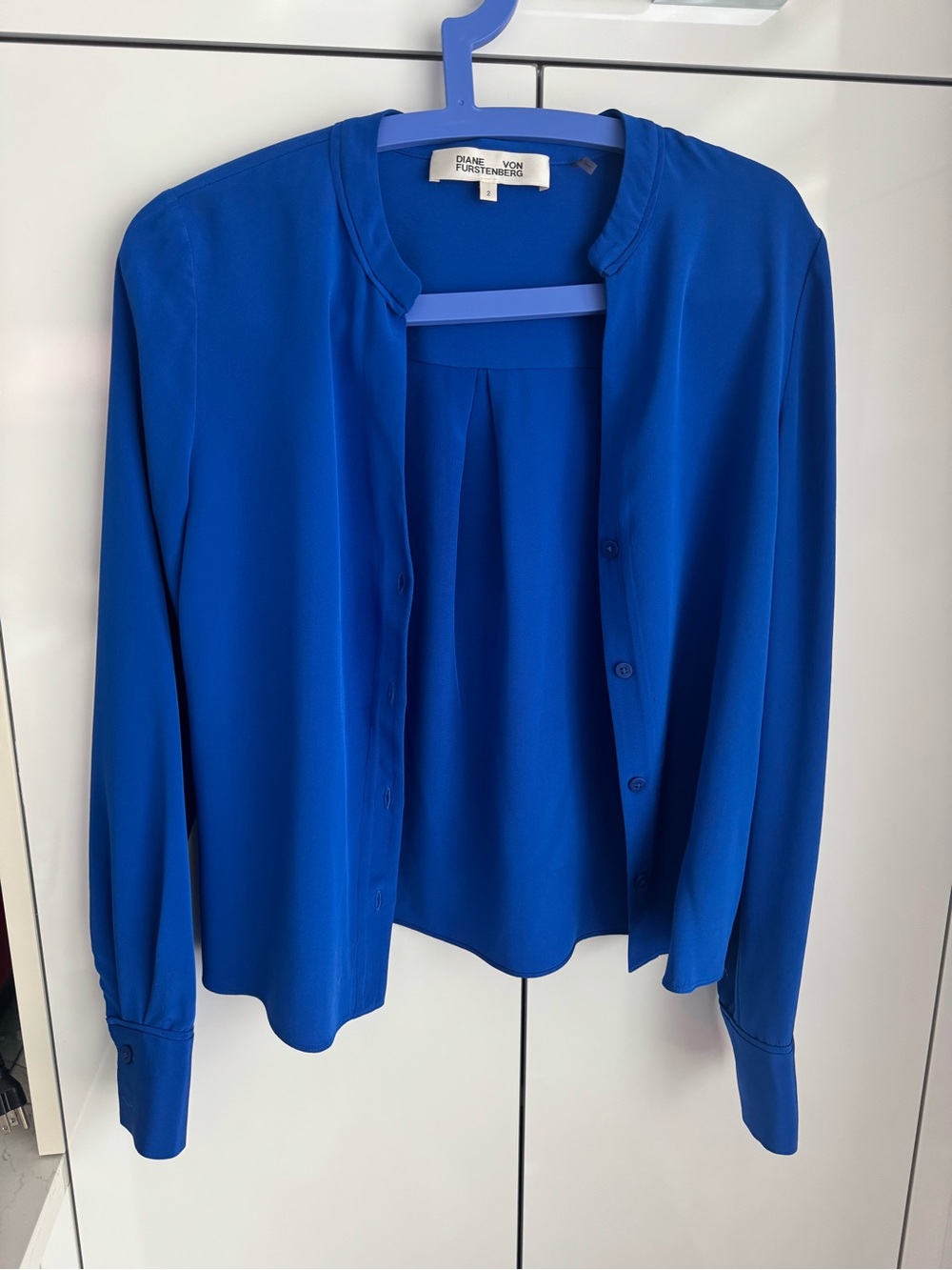 Diane Von Furstenberg Royal Blue Silk-Blend Button Front Blouse